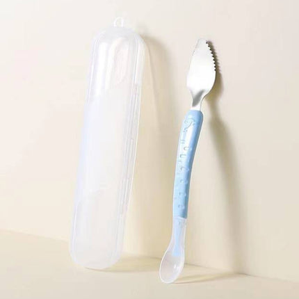 Baby Fruit Double-Ended Scraping Spoon 304 Stainless Steel Silicone Soft Spoon, Pink, Blue, Blue With Storage Box, Pink With Storage Box - DealBuddy