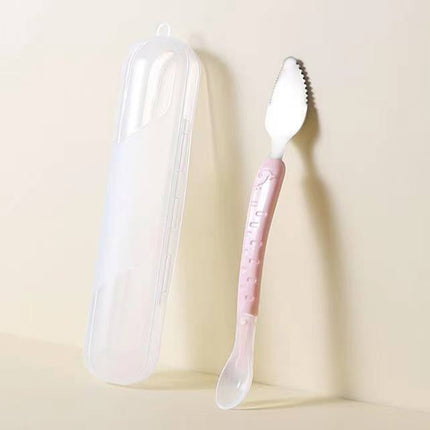 Baby Fruit Double-Ended Scraping Spoon 304 Stainless Steel Silicone Soft Spoon, Pink, Blue, Blue With Storage Box, Pink With Storage Box - DealBuddy