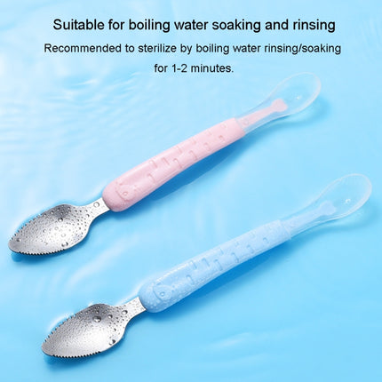 Baby Fruit Double-Ended Scraping Spoon 304 Stainless Steel Silicone Soft Spoon, Pink, Blue, Blue With Storage Box, Pink With Storage Box - DealBuddy
