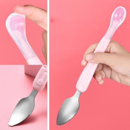 Baby Fruit Double-Ended Scraping Spoon 304 Stainless Steel Silicone Soft Spoon, Pink, Blue, Blue With Storage Box, Pink With Storage Box - DealBuddy
