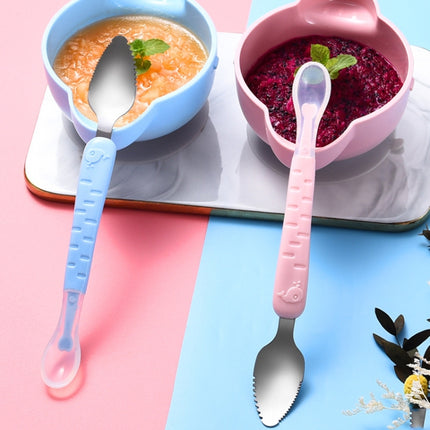 Baby Fruit Double-Ended Scraping Spoon 304 Stainless Steel Silicone Soft Spoon, Pink, Blue, Blue With Storage Box, Pink With Storage Box - DealBuddy