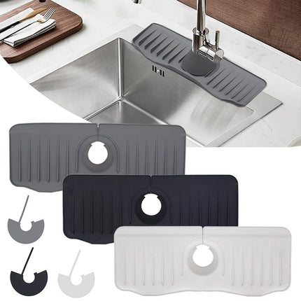 Bathroom Kitchen Silicone Faucet Anti-Splash Drain Mat, White, Grey, Black, White+Waterproof Edge, Gray+Waterproof Edge, Black+Waterproof Edge - DealBuddy