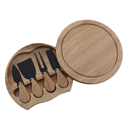 4pcs /Set Round Oak Box Cheese Knife Spatula Stainless Steel Cheese Tools Cutlery, Steel Color, Black, Gold - DealBuddy