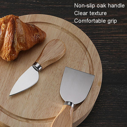 4pcs /Set Round Oak Box Cheese Knife Spatula Stainless Steel Cheese Tools Cutlery, Steel Color, Black, Gold - DealBuddy