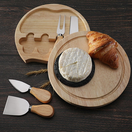 4pcs /Set Round Oak Box Cheese Knife Spatula Stainless Steel Cheese Tools Cutlery, Steel Color, Black, Gold - DealBuddy