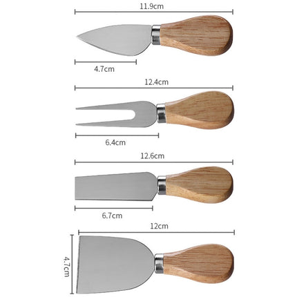4pcs /Set Round Oak Box Cheese Knife Spatula Stainless Steel Cheese Tools Cutlery, Steel Color, Black, Gold - DealBuddy