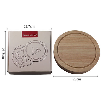 4pcs /Set Round Oak Box Cheese Knife Spatula Stainless Steel Cheese Tools Cutlery
