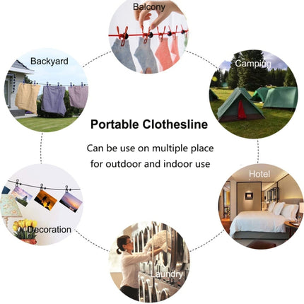 Outdoor Travel Retractable Windproof Clothesline with 12 Clips