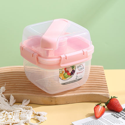 Microwaveable Double Layer Salad Container Picnic Lunch Box with Fork Spoon