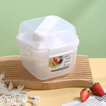 Microwaveable Double Layer Salad Container Picnic Lunch Box with Fork Spoon