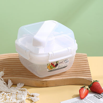 Microwaveable Double Layer Salad Container Picnic Lunch Box with Fork Spoon, White/Small - DealBuddy