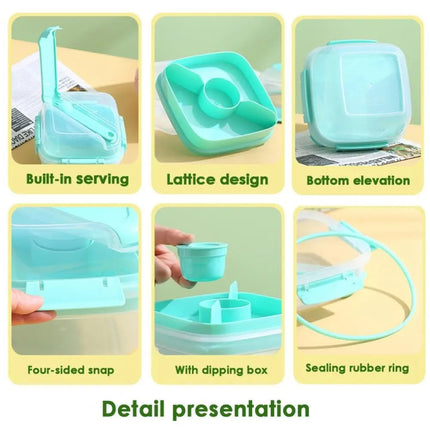 Microwaveable Double Layer Salad Container Picnic Lunch Box with Fork Spoon, White/Small - DealBuddy