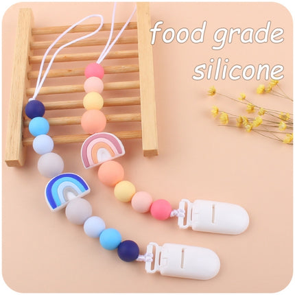 Baby Anti-drop Chain Pacifier Clips Silicone Rainbow Beads Dummy Holder Nipple Clip, Rainbow Pink, Rainbow Blue, Rainbow Purple - DealBuddy