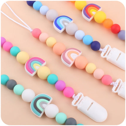 Baby Anti-drop Chain Pacifier Clips Silicone Rainbow Beads Dummy Holder Nipple Clip, Rainbow Pink, Rainbow Blue, Rainbow Purple - DealBuddy