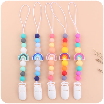 Baby Anti-drop Chain Pacifier Clips Silicone Rainbow Beads Dummy Holder Nipple Clip, Rainbow Pink, Rainbow Blue, Rainbow Purple - DealBuddy