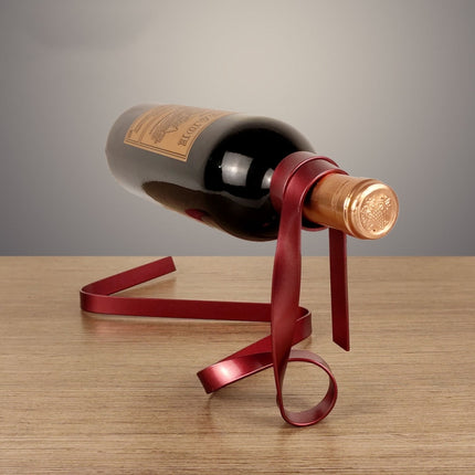 Metal Ribbon Suspended Wine Bottle Holder Home Desktop Decorative Ornaments - DealBuddy