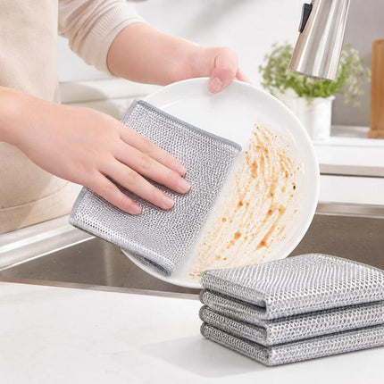 20x20cm Double-sided Silver Wire Wipes Dish Towel Household Cleaning Degreasing Steel Wire, 10pcs Single Layer, 10pcs Double Layer - DealBuddy
