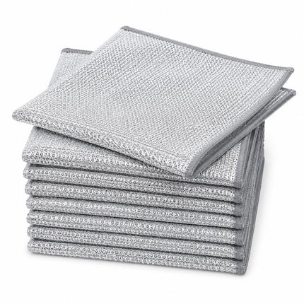 20x20cm Double-sided Silver Wire Wipes Dish Towel Household Cleaning Degreasing Steel Wire, 10pcs Single Layer, 10pcs Double Layer - DealBuddy