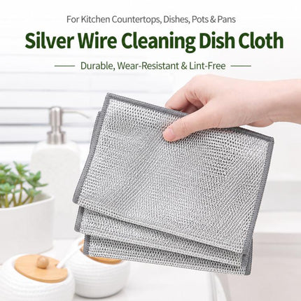 20x20cm Double-sided Silver Wire Wipes Dish Towel Household Cleaning Degreasing Steel Wire, 10pcs Single Layer, 10pcs Double Layer - DealBuddy