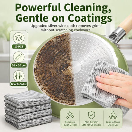 20x20cm Double-sided Silver Wire Wipes Dish Towel Household Cleaning Degreasing Steel Wire, 10pcs Single Layer, 10pcs Double Layer - DealBuddy
