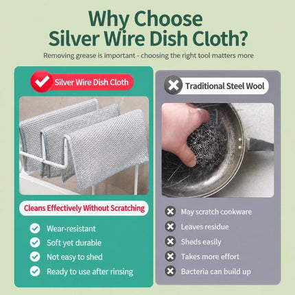 20x20cm Double-sided Silver Wire Wipes Dish Towel Household Cleaning Degreasing Steel Wire, 10pcs Single Layer, 10pcs Double Layer - DealBuddy