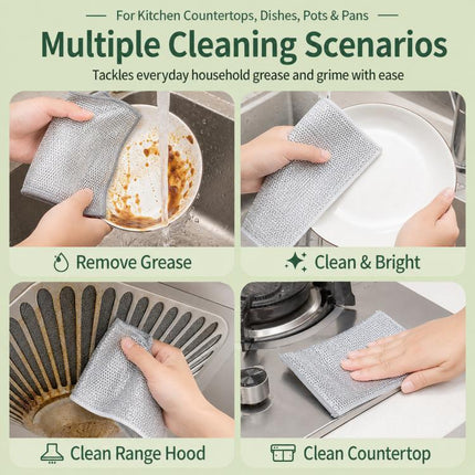 20x20cm Double-sided Silver Wire Wipes Dish Towel Household Cleaning Degreasing Steel Wire, 10pcs Single Layer, 10pcs Double Layer - DealBuddy