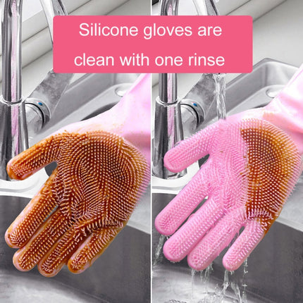 Kitchen Silicone Dishwash Gloves Male And Female Household Chores Cleaning Mitts, 160g - DealBuddy