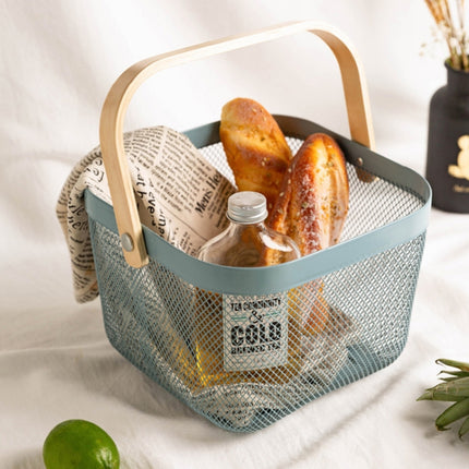 Wooden Handle Mesh Basket Snack Fruit Storage Basket