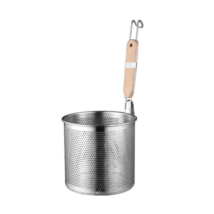 Household Stainless Steel Wooden Handle Spoon Kitchen Filtering Powder Oil Leakage Frying Basket
