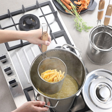 Household Stainless Steel Wooden Handle Spoon Kitchen Filtering Powder Oil Leakage Frying Basket