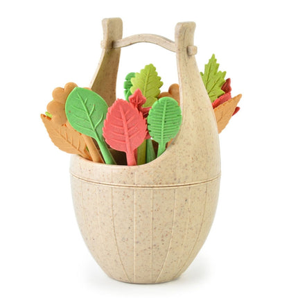 Mini Wheat Fiber Material Tableware Set Snack Dessert Forks, 16pcs Fruit Forks + 1pc Barrel - DealBuddy