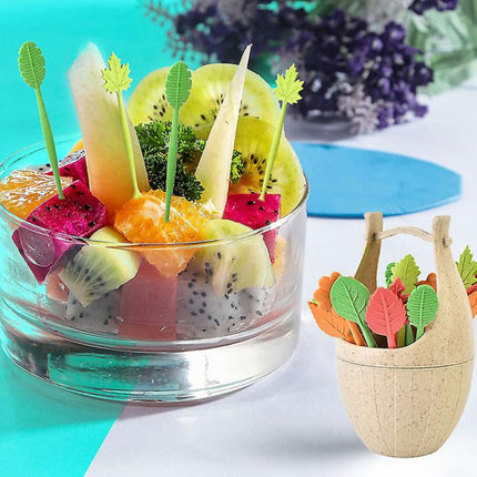 Mini Wheat Fiber Material Tableware Set Snack Dessert Forks, 16pcs Fruit Forks + 1pc Barrel - DealBuddy