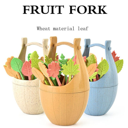 Mini Wheat Fiber Material Tableware Set Snack Dessert Forks, 16pcs Fruit Forks + 1pc Barrel - DealBuddy
