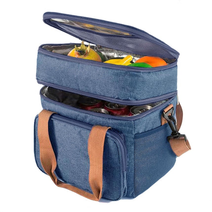 Double Layer Insulated Lunch Bag Large Capacity Food Cooler Bag with Shoulder Strap - DealBuddy