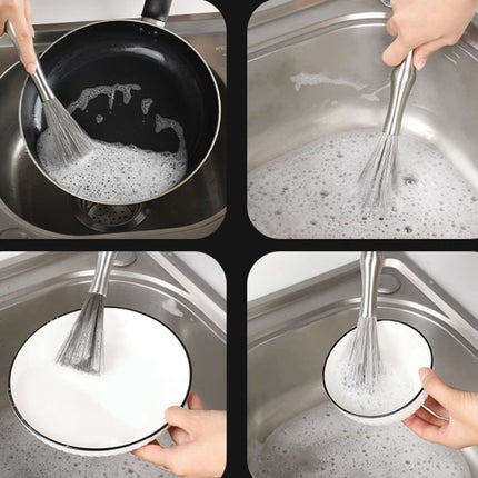 304 Thickened Lengthened Steel Wire Pot Brush Stainless Steel Cleaning Brush For Kitchen