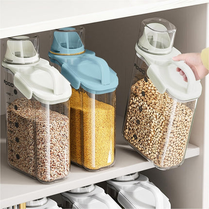 Plastic Sealed Grains Container Dry Food Storage Bin with Measuring Cup Pouring Spout, 2800ml, 2000ml, 1600ml - DealBuddy