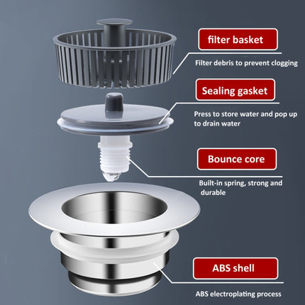 Pop Up Kitchen Sink Drain Strainer Stopper Combo Anti-Clog and Easy Clean