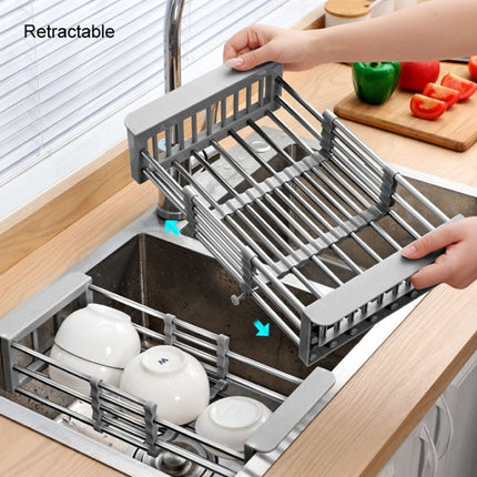 Kitchen Drainage Rack Stainless Steel Retractable Sink Shelf Flatware Storage Organizer - DealBuddy