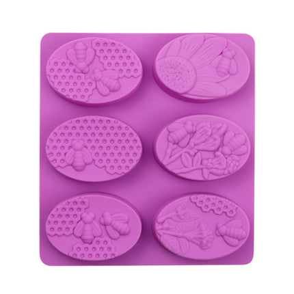 6 Grids Oarbone Bee Silicone Cake Mold Handmade Soap Pudding Mold, Yellow, Purple - DealBuddy
