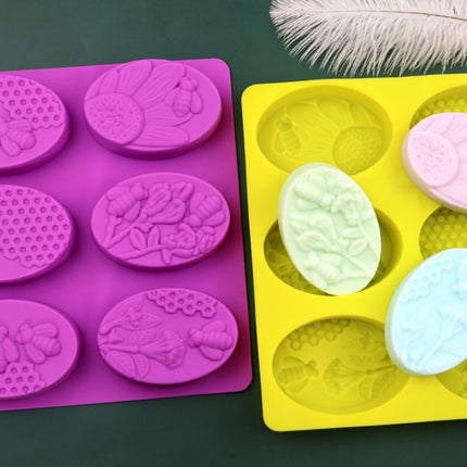 6 Grids Oarbone Bee Silicone Cake Mold Handmade Soap Pudding Mold, Yellow, Purple - DealBuddy