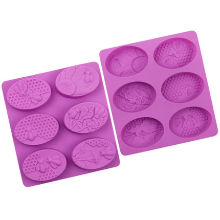 6 Grids Oarbone Bee Silicone Cake Mold Handmade Soap Pudding Mold, Yellow, Purple - DealBuddy