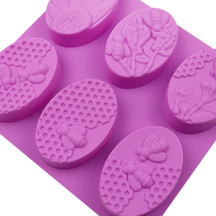 6 Grids Oarbone Bee Silicone Cake Mold Handmade Soap Pudding Mold, Yellow, Purple - DealBuddy