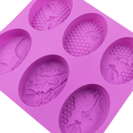 6 Grids Oarbone Bee Silicone Cake Mold Handmade Soap Pudding Mold, Yellow, Purple - DealBuddy