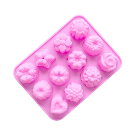 12 Grids Different Flower Grass Shape Silicon Model Kitchen Baking Cake Model DIY Handmade Soap Mould, Pink Light Model, Pink Heavy Model - DealBuddy