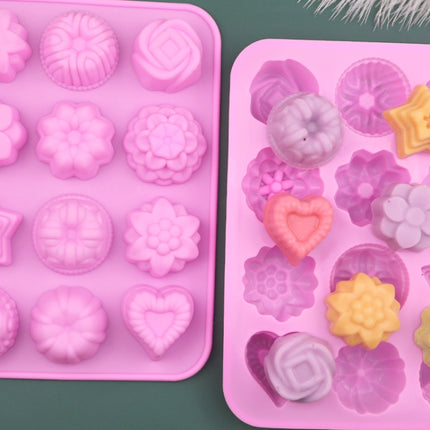 12 Grids Different Flower Grass Shape Silicon Model Kitchen Baking Cake Model DIY Handmade Soap Mould, Pink Light Model, Pink Heavy Model - DealBuddy