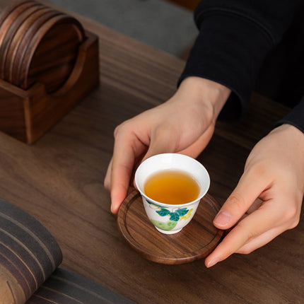 6pcs /Set Walnut Coaster Wooden Tea Ceremony Tray Coffee Cup Solid Wood Insulation Pad