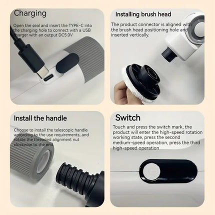 7 In 1 Electric Spin Scrubber Rechargeable Waterproof Floor Clean Bush with 23.6 Inch Adjustable Handle