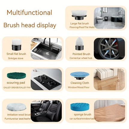 7 In 1 Electric Spin Scrubber Rechargeable Waterproof Floor Clean Bush with 23.6 Inch Adjustable Handle