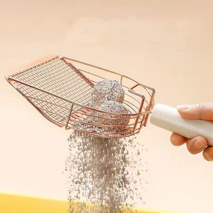 Metal Cat Litter Scoop Partition Filter Shovel Pet Care Cleaning Tool, Square Silver, Square Rose Gold, Round Silver, Round Rose Gold - DealBuddy