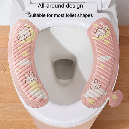 EVA Adhesive Toilet Pad Four Seasons Universal Cartoon Cute Waterproof Toilet Sticker, Gray Sunflower, White Little Flower, Pink Moon Rabbit, Blue Bear - DealBuddy